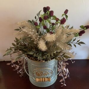 Decorative Floral Arrangement in Metal Bucket